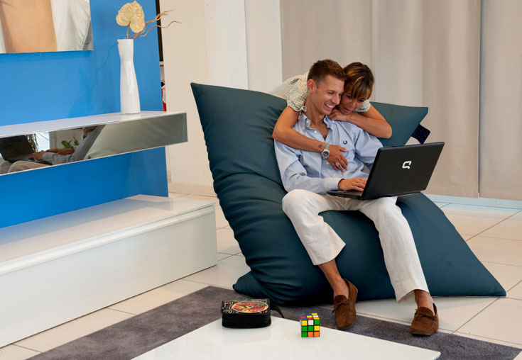 Bean bag, big cushions, pouf and beanbag chair in faux leather, nylon and special tissues